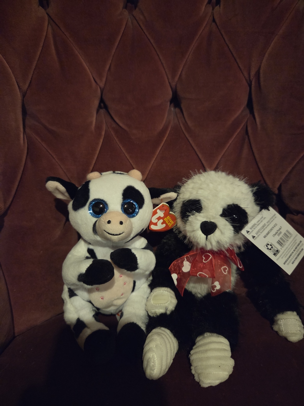 Pair of plush - Panda bear and TY Beanie Boo Cow